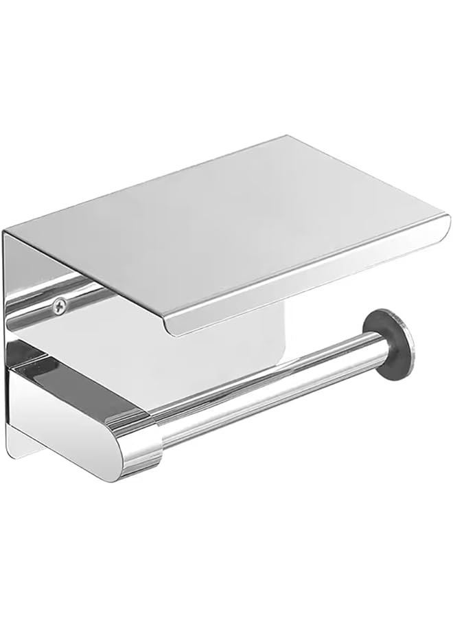 S-TOP Toilet Paper Holder with Shelf Toilet Roll Holder Stainless Steel Tissue Holder with Phone Storage Wall Mounted for Bathroom (Chrome) - Image 1
