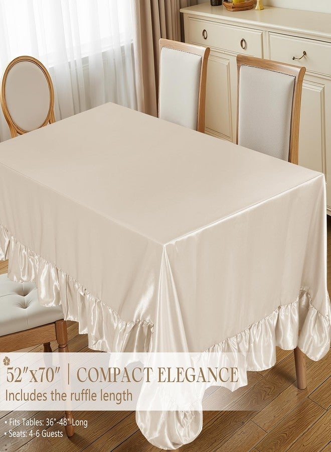 Ersmak Beige Satin Ruffle Edge Tablecloth - 52 x 70 Inch Rectangle Satin Table Cover Bright Silk Table Cloth for Weddings, Banquets, or Home Dining - Image 4