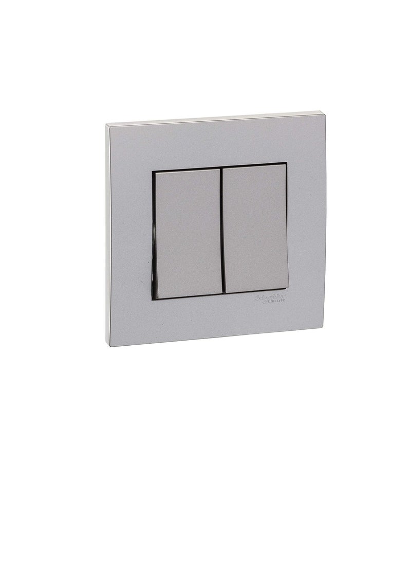 Schneider Electric Schneider Electric KB32R_AS Vivace Silver - 2-way plate switch 2 gang - 16AX - Silver  - Image 1