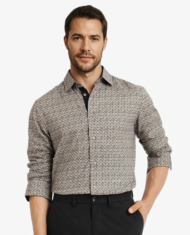 Rare Rabbit Rare Rabbit Men Fich Beige Full Sleeve Collared Neck Button Closure Printed Shirt
