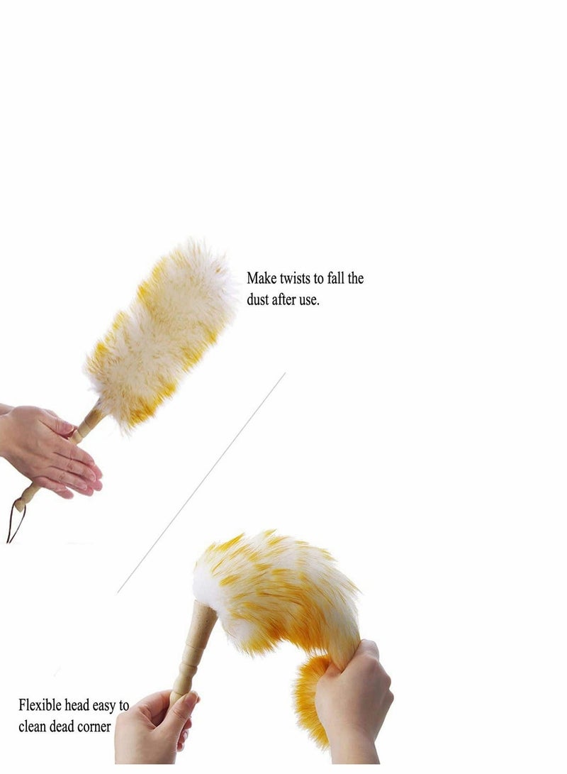 Beauenty Clean Duster 18.5 inch Long Household Cleaning Wool Duster for Remove Dust Brush Car Sweep Dust Room Cleaning with Solid Wooden Handle Flexible Head Anti-Static Comfortable Grips - Image 3