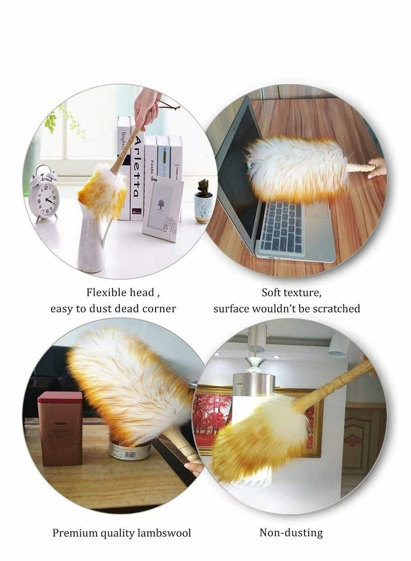 Beauenty Clean Duster 18.5 inch Long Household Cleaning Wool Duster for Remove Dust Brush Car Sweep Dust Room Cleaning with Solid Wooden Handle Flexible Head Anti-Static Comfortable Grips - Image 4