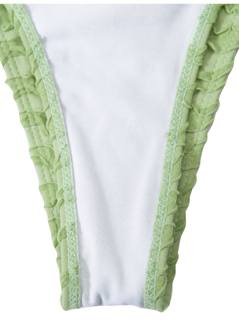 Women's Mint Green Ruffled Bikini Set, Rhinestone-Embellished Halter Triangle Top & Tie-Side Bottoms - Image 5