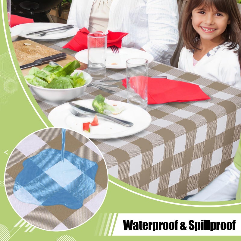 Smiry Rectangle Table Cloth, Waterproof Vinyl Tablecloths with Flannel Backing, Wipeable Buffalo Plaid Table Cover for Picnic, Indoor and Outdoor (Khaki & White, 60"x84") - Image 2