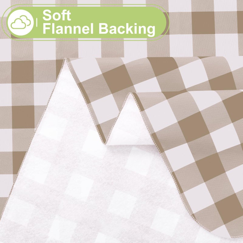 Smiry Rectangle Table Cloth, Waterproof Vinyl Tablecloths with Flannel Backing, Wipeable Buffalo Plaid Table Cover for Picnic, Indoor and Outdoor (Khaki & White, 60"x84") - Image 4