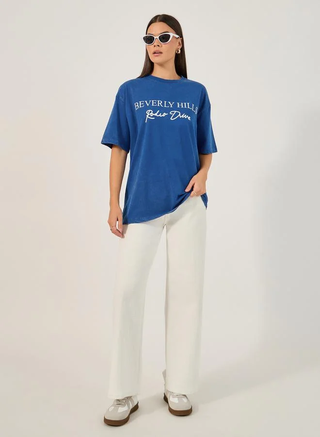 Styli Printed Oversized Round Neck Short Sleeve T-Shirt