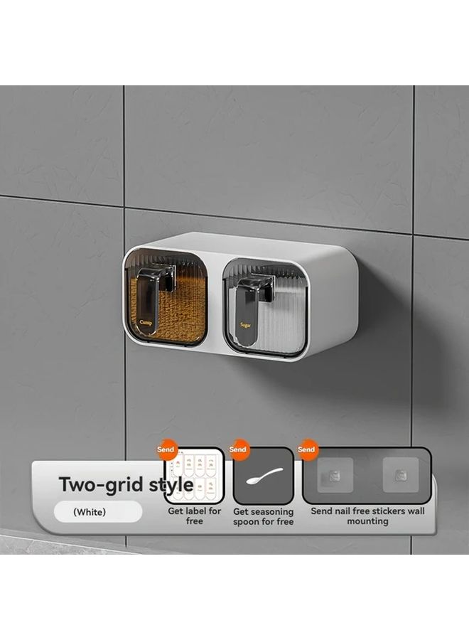 ثلاثة صناديق توابل بيضاء معلقة على الحائط بدون حفر مع ملعقة - Image 3