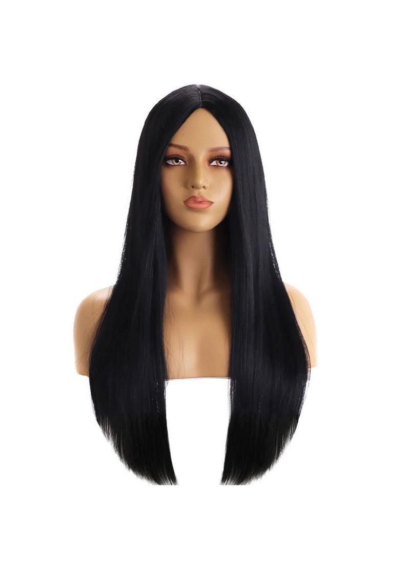 BERON BERON 27 Inches Black Wig Long Straight Wig Black Wig Middle Part Wig Long Wig for Daily Party Wig Cap Include 