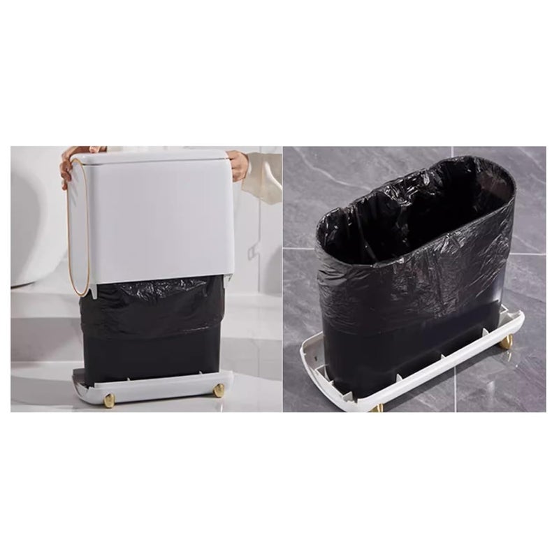 Crobat Selfdesigned light luxury beautiful seam trash can narrow seam trash can Press open lid art light luxury double bucket with pulley - Image 4