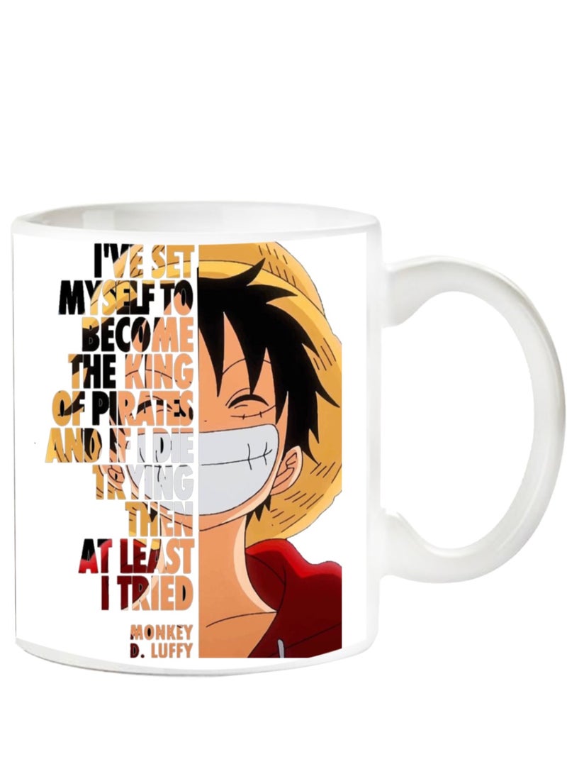 حكاية شمعة مج من السيراميك بطبعة تصميم "انمي ون بيس" بلون أبيض ثلاثة أوجه - Image 1