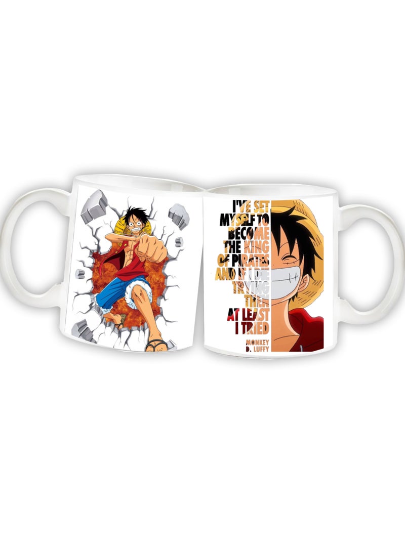 حكاية شمعة مج من السيراميك بطبعة تصميم "انمي ون بيس" بلون أبيض ثلاثة أوجه - Image 4