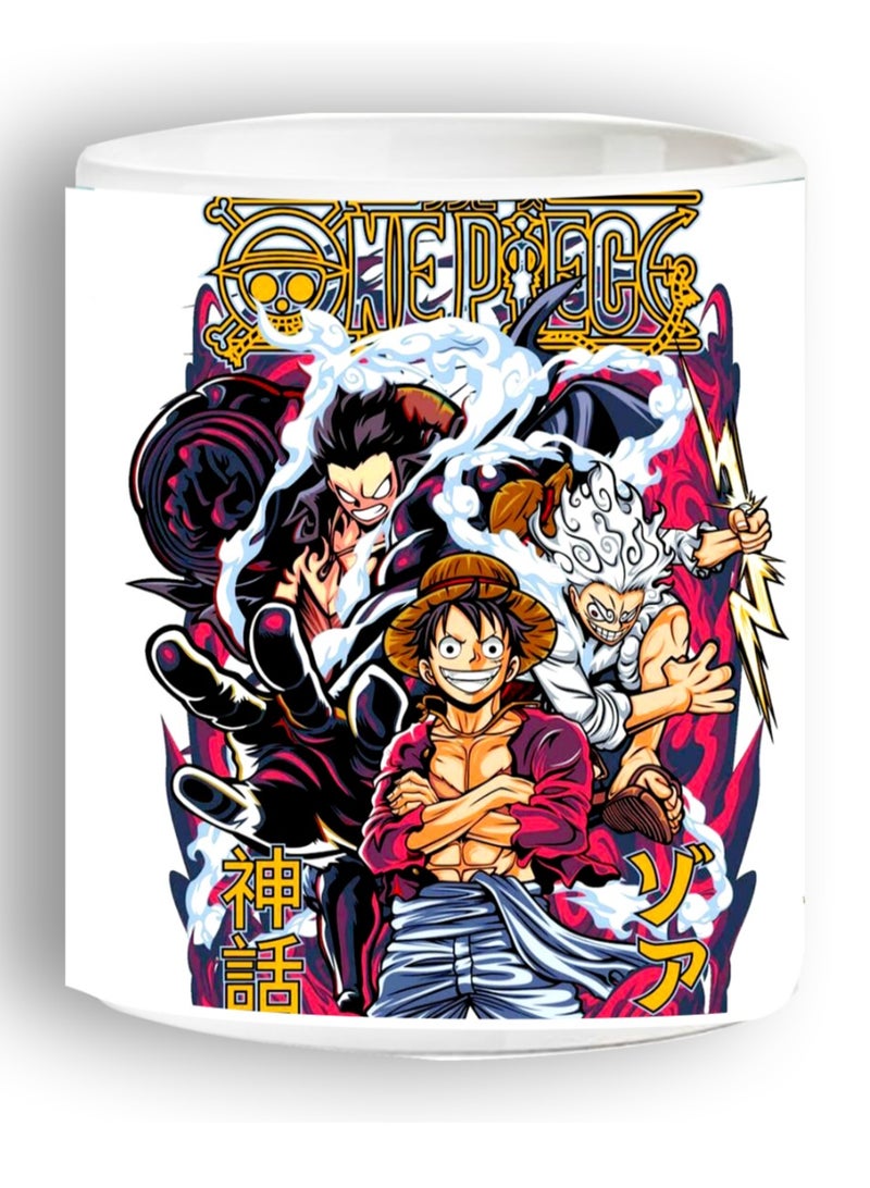 حكاية شمعة مج من السيراميك بطبعة تصميم "انمي ون بيس" بلون أبيض ثلاثة أوجه - Image 2