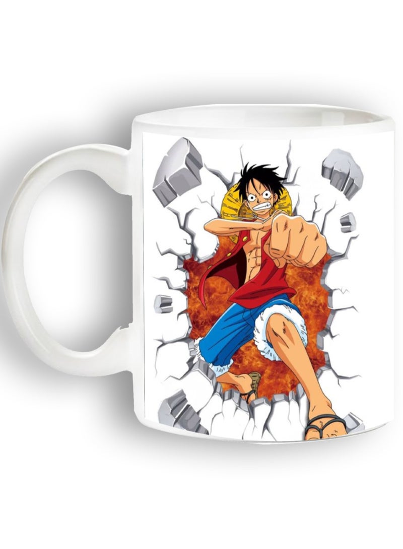 حكاية شمعة مج من السيراميك بطبعة تصميم "انمي ون بيس" بلون أبيض ثلاثة أوجه - Image 3