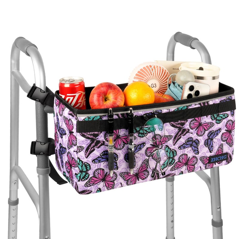ZHCHG Walker Basket for Seniors, Walker Accessories, Folding Walker Bag with Large Capacity & Never Tipping Over, Best Gift- Gray (Not Fit Rollator Walkers) (Purple) - Image 1