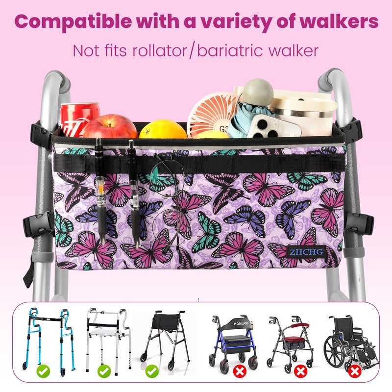 ZHCHG Walker Basket for Seniors, Walker Accessories, Folding Walker Bag with Large Capacity & Never Tipping Over, Best Gift- Gray (Not Fit Rollator Walkers) (Purple) - Image 4