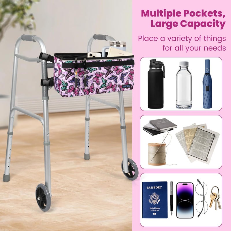 ZHCHG Walker Basket for Seniors, Walker Accessories, Folding Walker Bag with Large Capacity & Never Tipping Over, Best Gift- Gray (Not Fit Rollator Walkers) (Purple) - Image 2