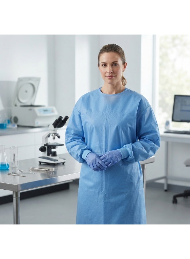 Health Mart Disposable Isolation Gown Blue 50 GSM Lightweight Protective Single Use Gown - Image 2