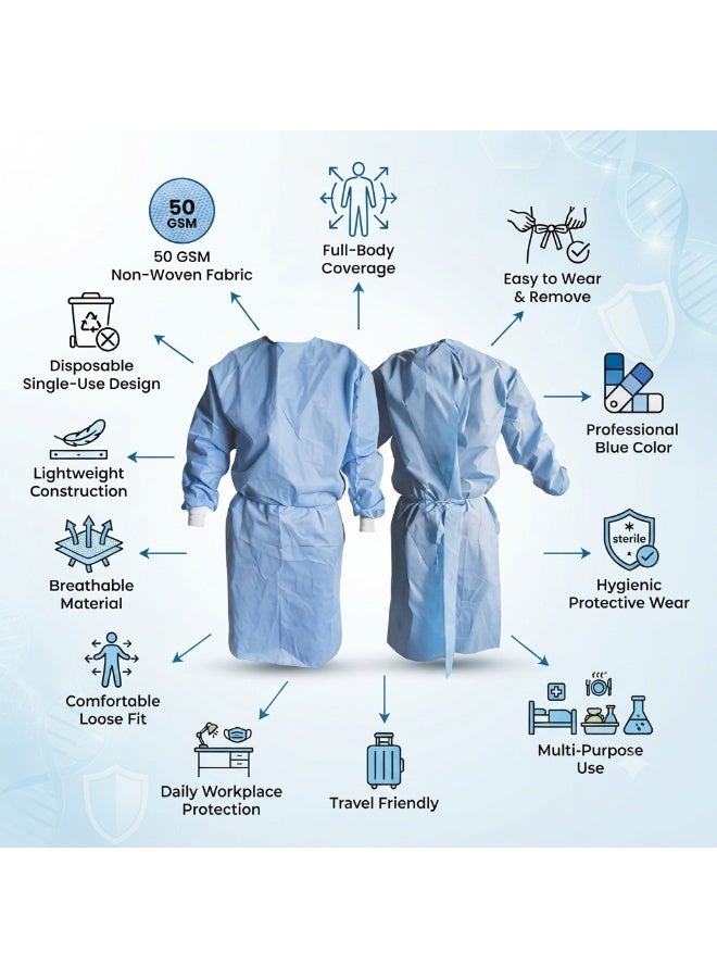 Health Mart Disposable Isolation Gown Blue 50 GSM Lightweight Protective Single Use Gown - Image 4
