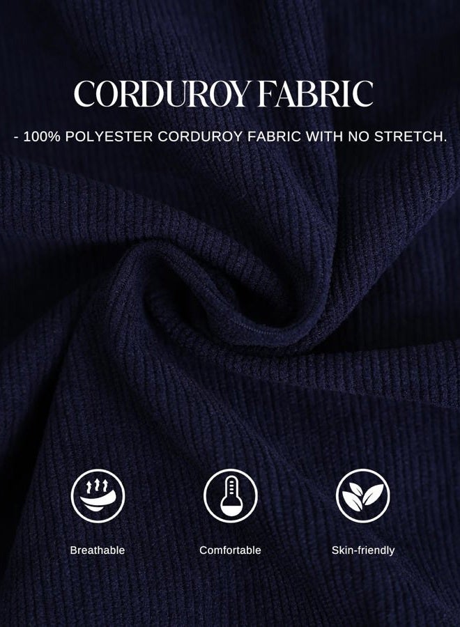 YEXPINE Women's Corduroy Maxi Dress Long Sleeve Cord Button Down Shirt Flowy Long Dress with Belt Navy - Image 4