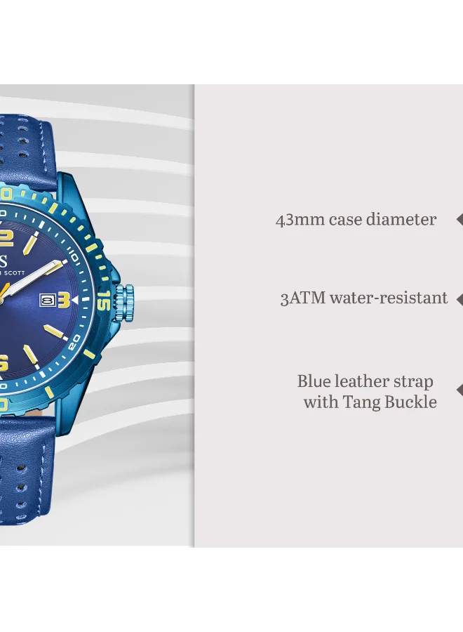 KENNETH SCOTT Kenneth Scott K24022-NLNNY Men's Analog Display Watch & Leather  Strap Blue
