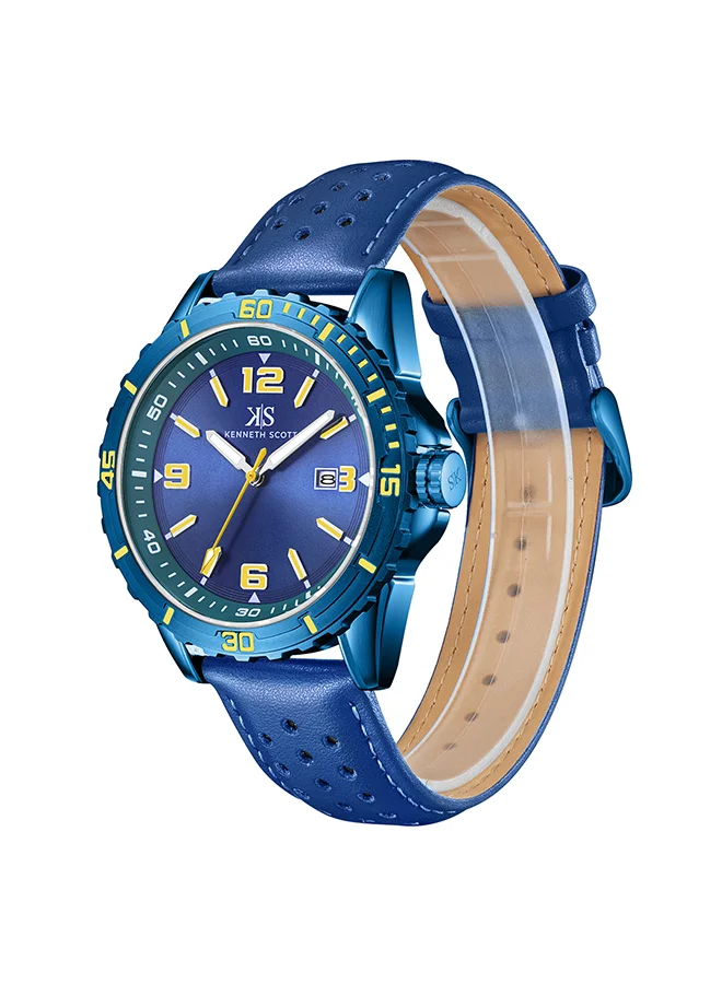 KENNETH SCOTT Kenneth Scott K24022-NLNNY Men's Analog Display Watch & Leather  Strap Blue