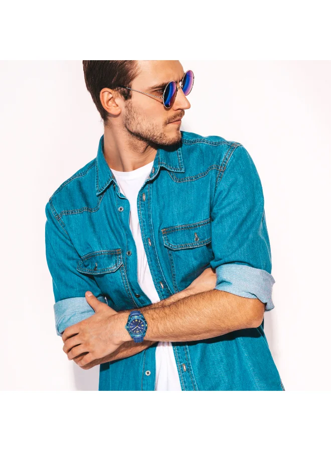 KENNETH SCOTT Kenneth Scott K24022-NLNNY Men's Analog Display Watch & Leather  Strap Blue