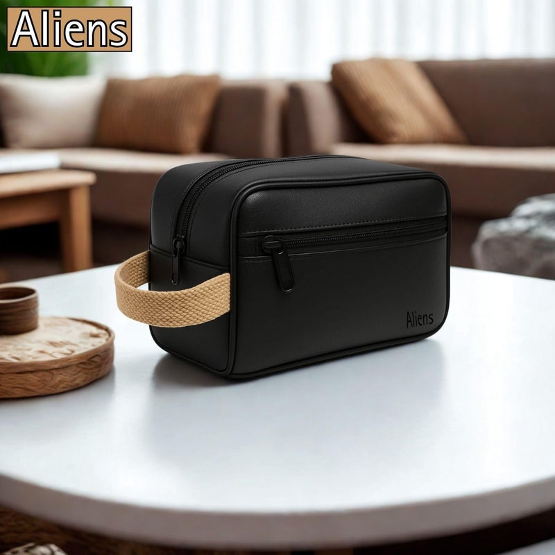 Aliens Multipurpose Travel Organizer Leather Pouch for Men and Women, Hanging Dopp Kit, Water-Repellent Bag for Toiletry, Shaving Kit, Cosmetics & Makeup, Jewellery, Gadget,Computer Accessories-Black - Image 5