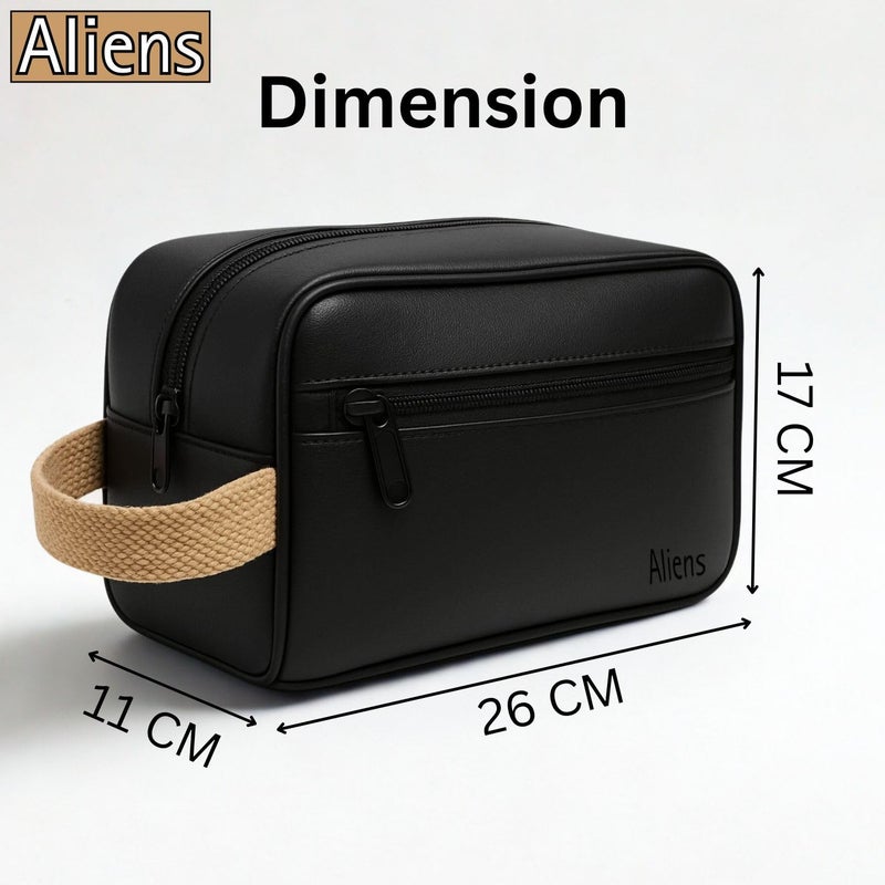 Aliens Multipurpose Travel Organizer Leather Pouch for Men and Women, Hanging Dopp Kit, Water-Repellent Bag for Toiletry, Shaving Kit, Cosmetics & Makeup, Jewellery, Gadget,Computer Accessories-Black - Image 4