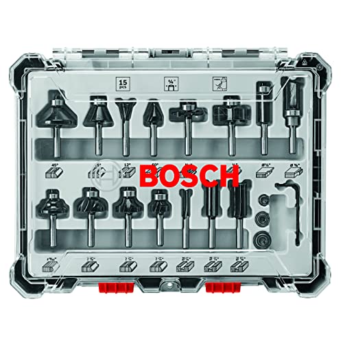 BOSCH RBS015MBS 15-Piece (Universally Compatible Accessory) Carbide-Tipped Wood Router Bit Assorted Set - Image 1
