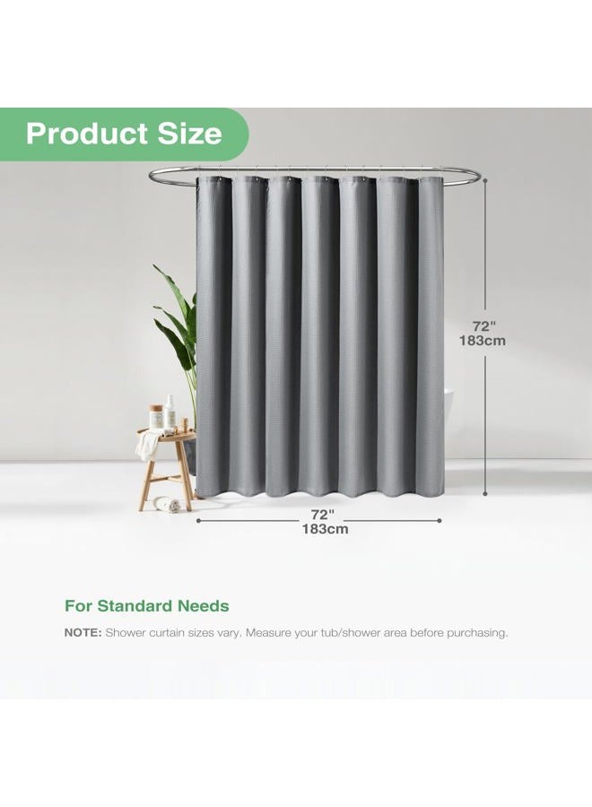 Dynamene Grey Fabric Shower Curtain for Bathroom - Waffle Weave Textured Heavy Duty , 256GSM Hotel Luxury Weighted Cloth Bath Curtain Set with 12 Plastic Hooks,72x72, Grey/Gray - Image 4
