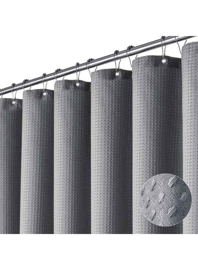 Dynamene Grey Fabric Shower Curtain for Bathroom - Waffle Weave Textured Heavy Duty , 256GSM Hotel Luxury Weighted Cloth Bath Curtain Set with 12 Plastic Hooks,72x72, Grey/Gray - Image 1