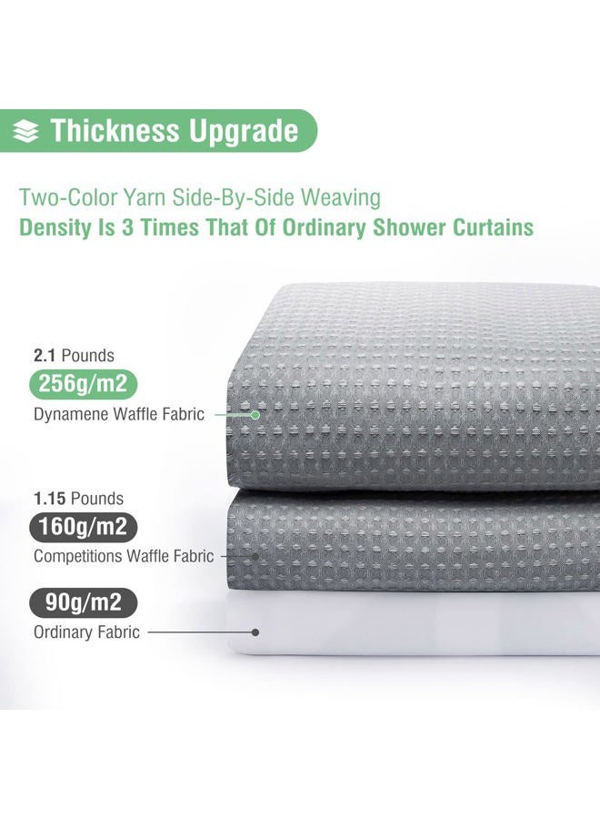 Dynamene Grey Fabric Shower Curtain for Bathroom - Waffle Weave Textured Heavy Duty , 256GSM Hotel Luxury Weighted Cloth Bath Curtain Set with 12 Plastic Hooks,72x72, Grey/Gray - Image 2
