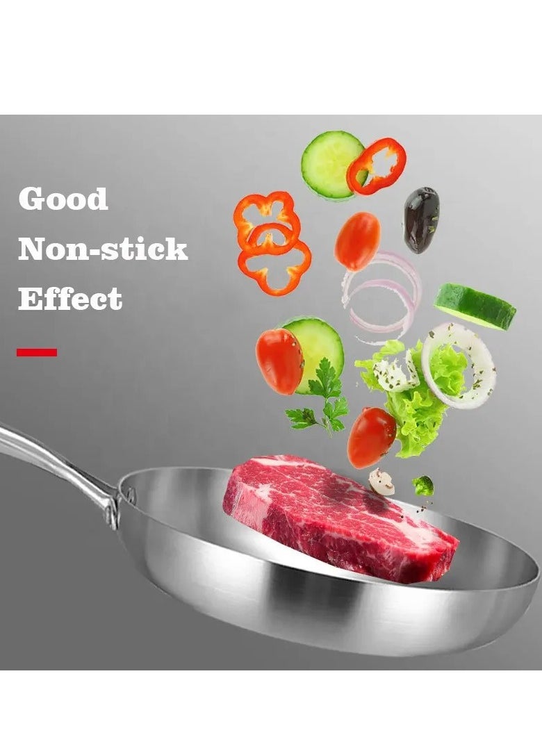 Stainless steel frying pan with long handle available in sizes 30cm/25cm/22cm