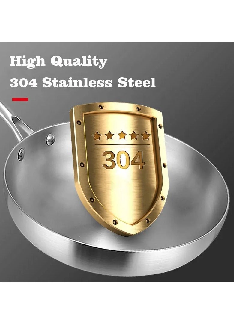 Stainless steel frying pan with long handle available in sizes 30cm/25cm/22cm