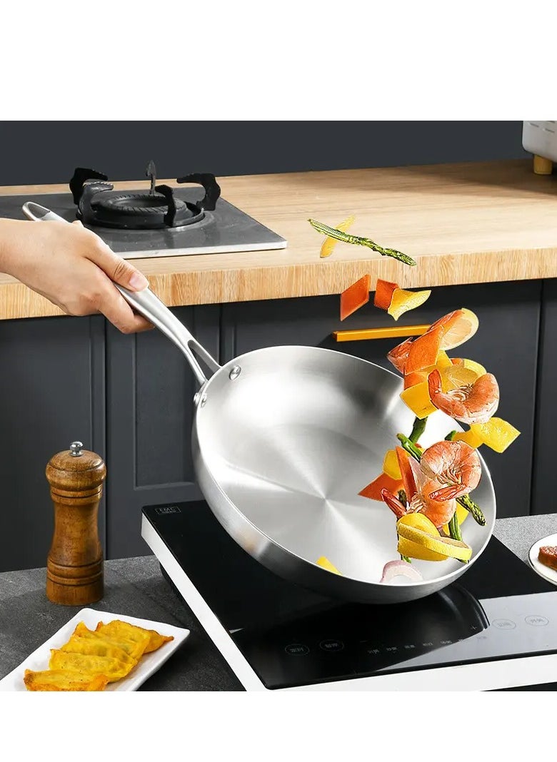 Stainless steel frying pan with long handle available in sizes 30cm/25cm/22cm