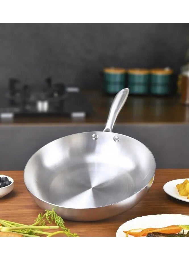 Stainless steel frying pan with long handle available in sizes 30cm/25cm/22cm