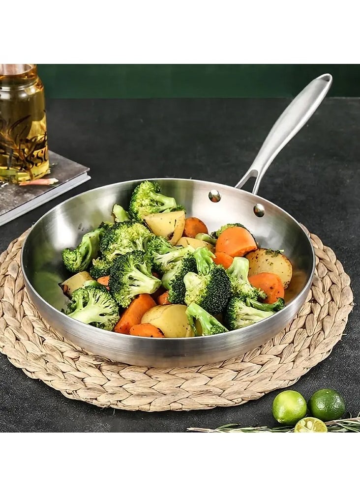 Stainless steel frying pan with long handle available in sizes 30cm/25cm/22cm
