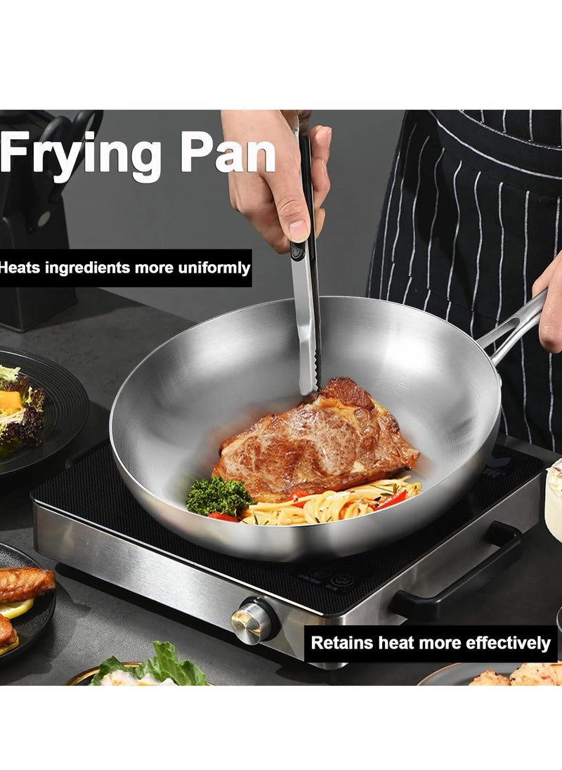 Stainless steel frying pan with long handle available in sizes 30cm/25cm/22cm