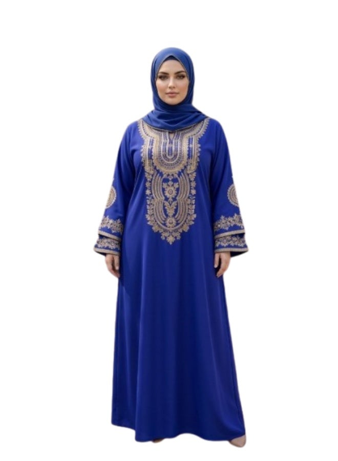 Luxury Marseille cotton women's abaya - elegantly embroidered design for occasions and going out (Size 1 from 60 to 85 kg / Size 2 from 85 to 120 kg) - Image 1