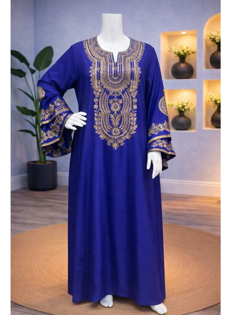 Luxury Marseille cotton women's abaya - elegantly embroidered design for occasions and going out (Size 1 from 60 to 85 kg / Size 2 from 85 to 120 kg) - Image 2