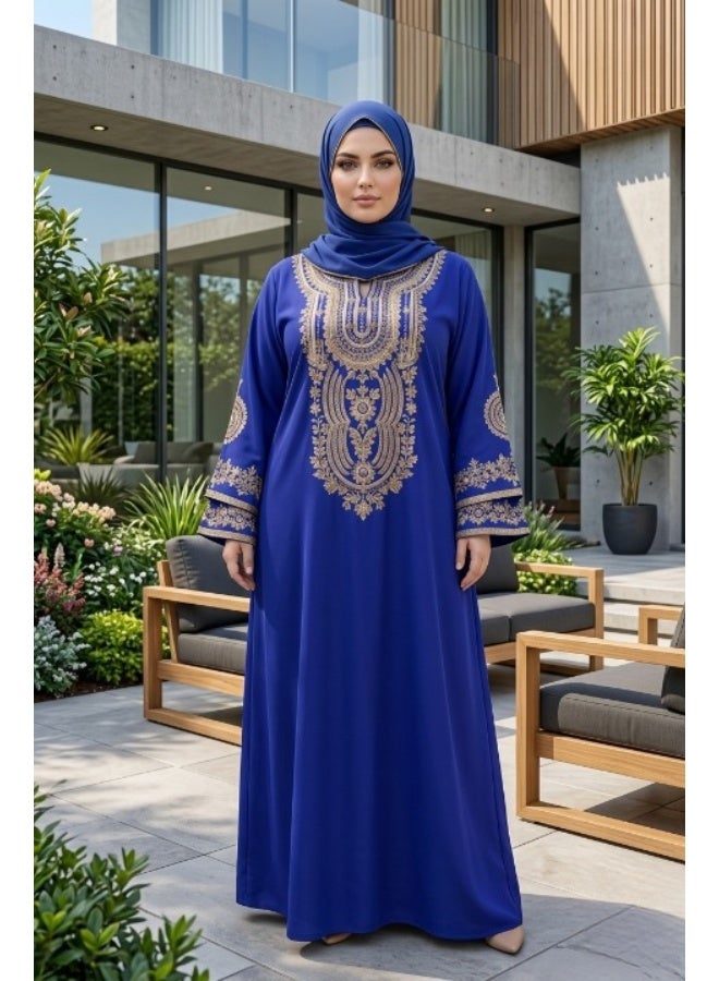 Luxury Marseille cotton women's abaya - elegantly embroidered design for occasions and going out (Size 1 from 60 to 85 kg / Size 2 from 85 to 120 kg) - Image 3