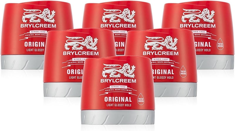 6x كريم تصفيف الشعر برايلكريم الأصلي بلمسة لامعة خفيفة للرجال - علبة حمراء 150 مل من برايلكريم