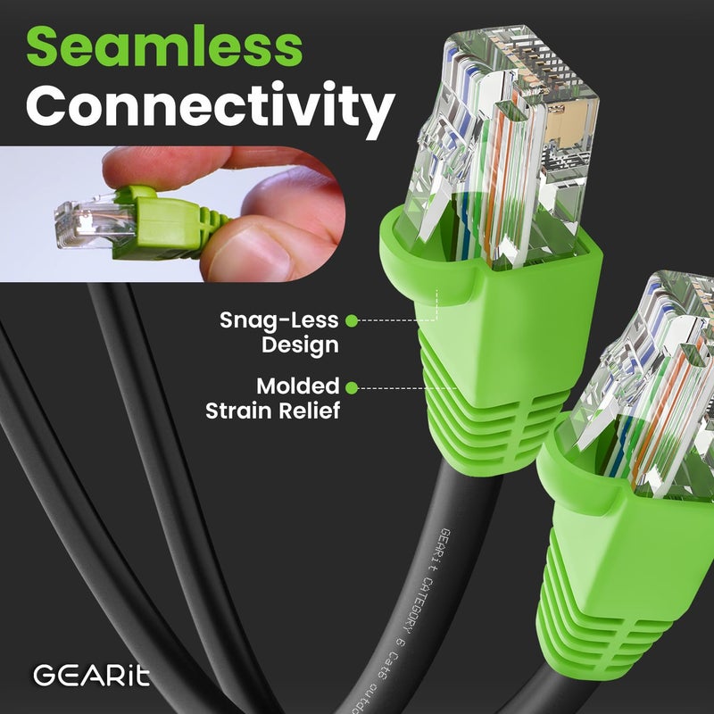 GearIT RJ45 Cat-6 Ethernet Patch Cable, 10Gpbs Transfer Speed, Gold-Plated Connectors, Copper Clad, Outdoor, UV Resistant, Direct Burial, Waterproof, Durable, 200 Foot (60.9 Meters), Black - Image 5