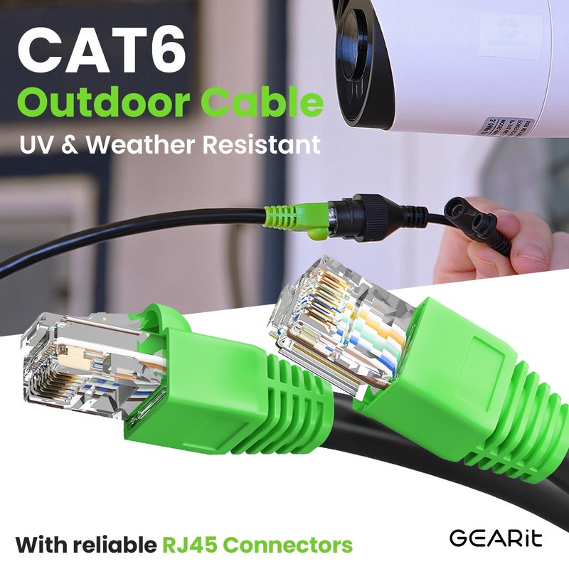 GearIT RJ45 Cat-6 Ethernet Patch Cable, 10Gpbs Transfer Speed, Gold-Plated Connectors, Copper Clad, Outdoor, UV Resistant, Direct Burial, Waterproof, Durable, 200 Foot (60.9 Meters), Black - Image 2