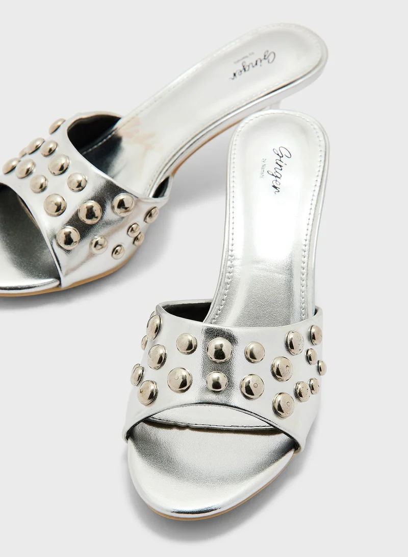Ginger Stone-Embellished High Heel Mule