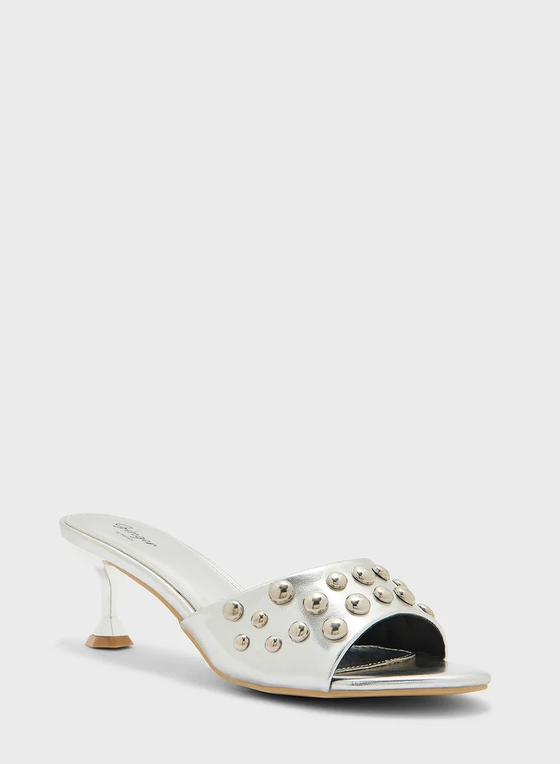 Ginger Stone-Embellished High Heel Mule