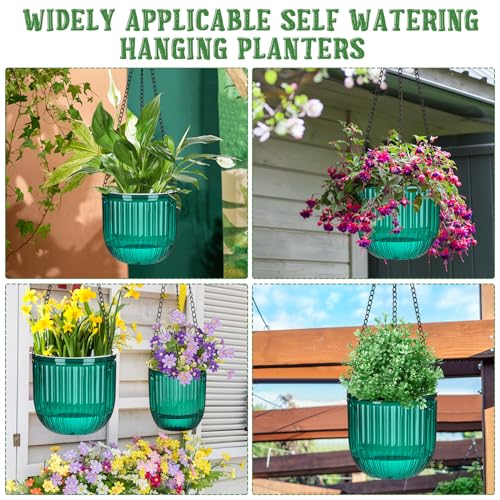 Maxcheck 4 Pcs Self Watering Hanging Planters Indoor Gift 6.5'' 4.5'' Hanging Flower Pots Baskets Outdoor Self Watering Plant with 3hooks Drainage Holes for Home(Emerald) - Image 5