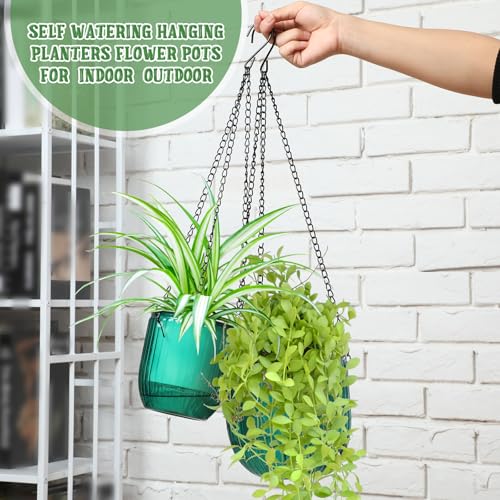 Maxcheck 4 Pcs Self Watering Hanging Planters Indoor Gift 6.5'' 4.5'' Hanging Flower Pots Baskets Outdoor Self Watering Plant with 3hooks Drainage Holes for Home(Emerald) - Image 3