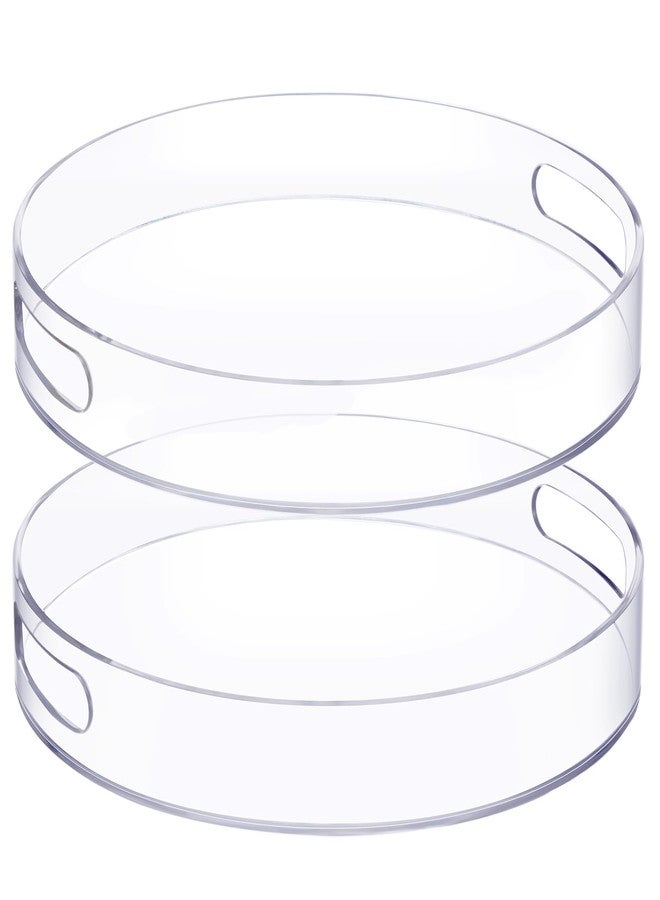 Menkxi 2 Pcs 12 Inch Acrylic Round Tray with Handles Sturdy Clear Round Serving Decorative Circle Tray for Kitchen Bathroom Vanity Coffee Table Ottoman Food Tea Snacks - Image 1