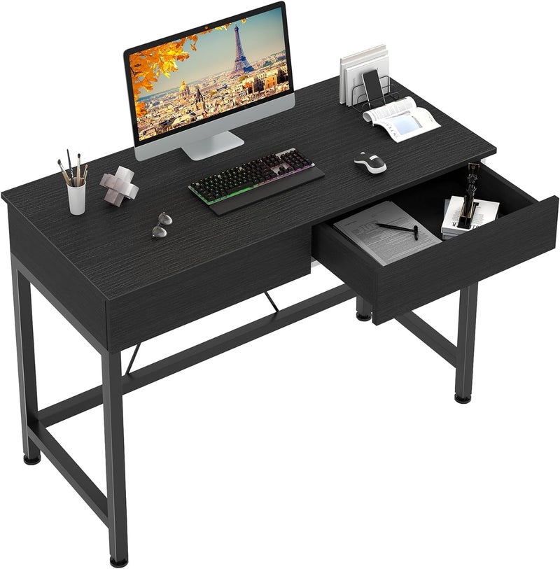 CAIYUN 40Inch Desk with 2 Wooden DrawersHome Office Desks with Storage Simple Modern Kids Desk Vanity Desk for Bedroom Work Study Writing Desk Table for Small Spaces Black Wooden
